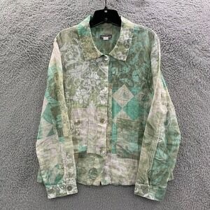 SIMPLY ART by Dolcezza Blouse Womens Medium Top Floral Green White